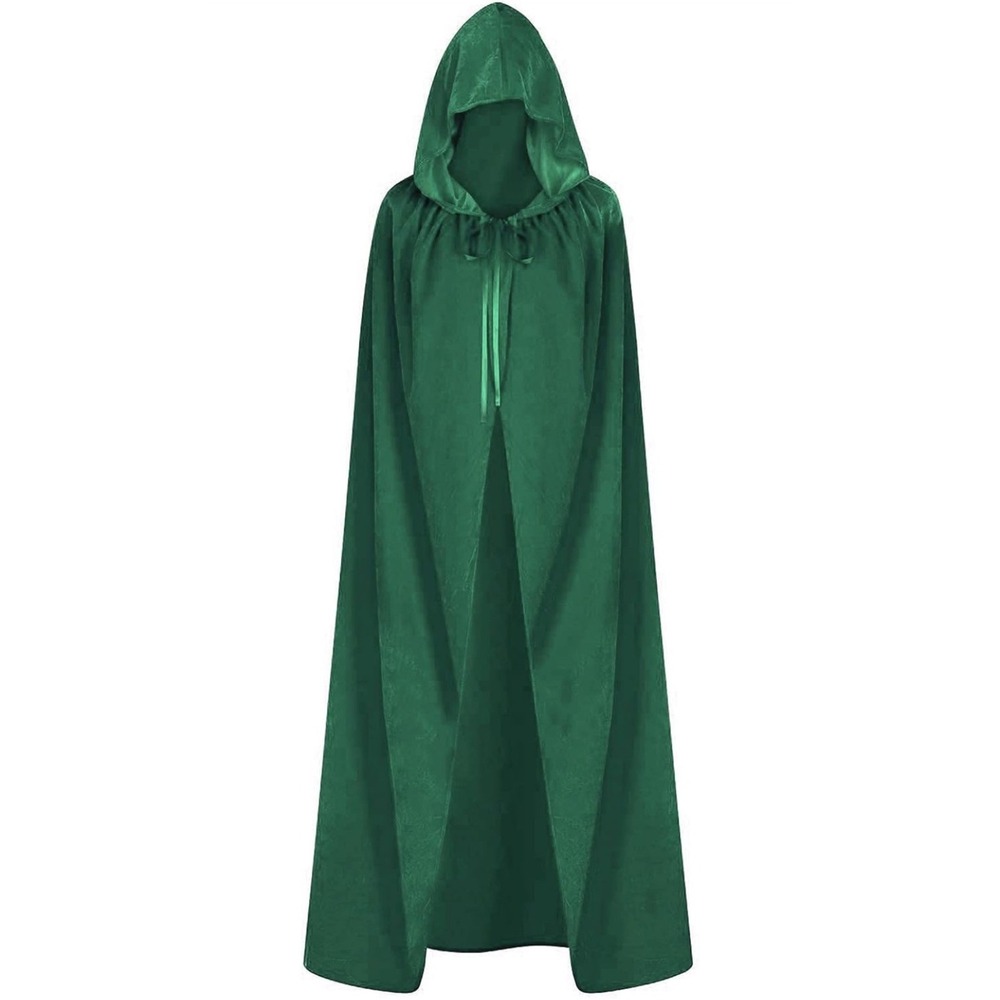 Green Velvet Hooded Cloak Full Length 59" Halloween Witch Renaissance Cosplay